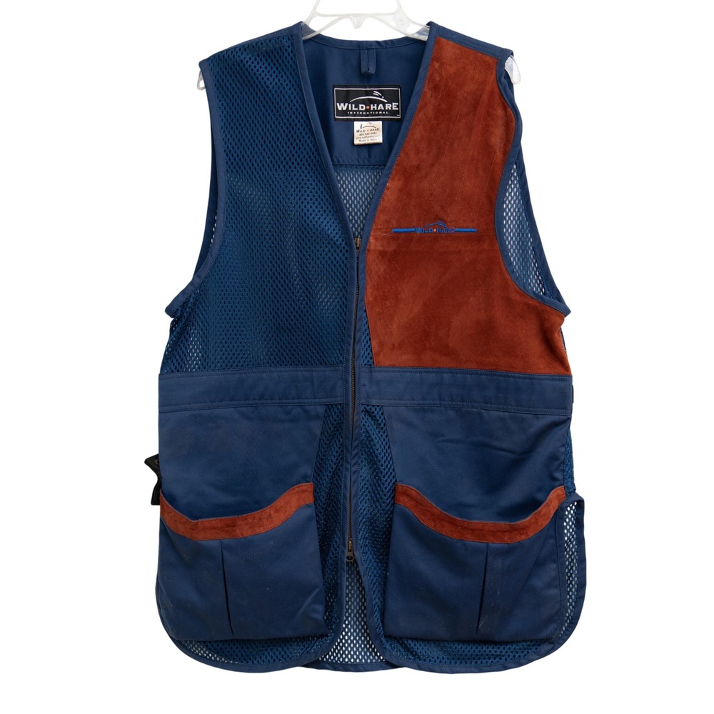Wild Hare Mens Shooting Vest Sz L Blue Mesh Suede Left Handed Recoil Pad Hunting